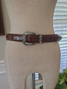 Brighton Brown Croc-Embossed Leather Belt with Silver Western Buckle